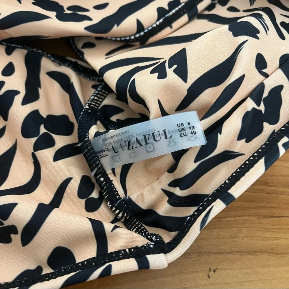 Zaful Animal Print Plunge Bikini‎ Top Tan Black Size 8 NEW
